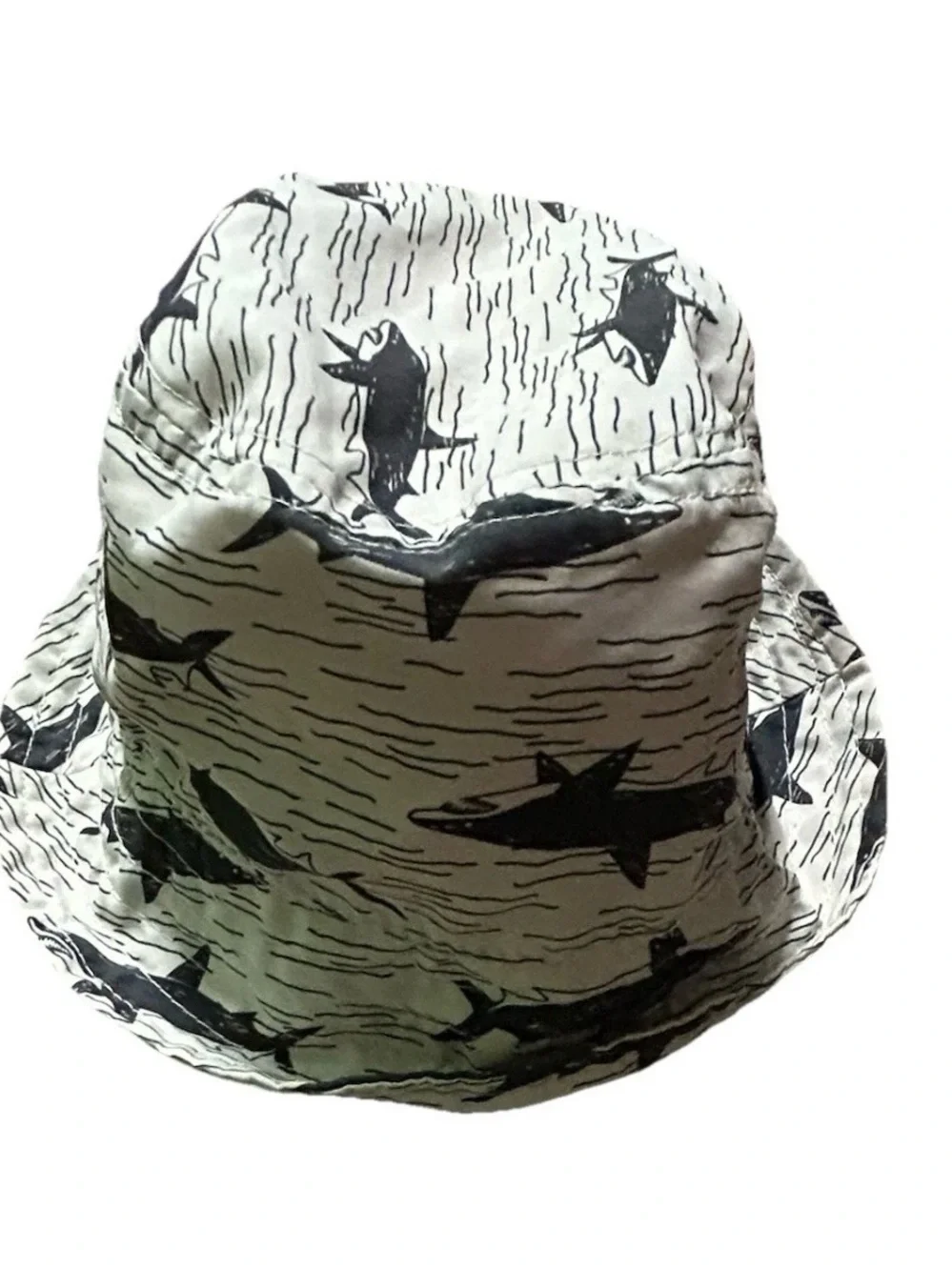 Toddler Boy Summer Beach Sun Hat Beige Grey Sharks Size 1-3 Years Swim